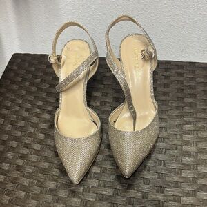 Marc Fisher Glittering Gold Heels with Ankle Strap